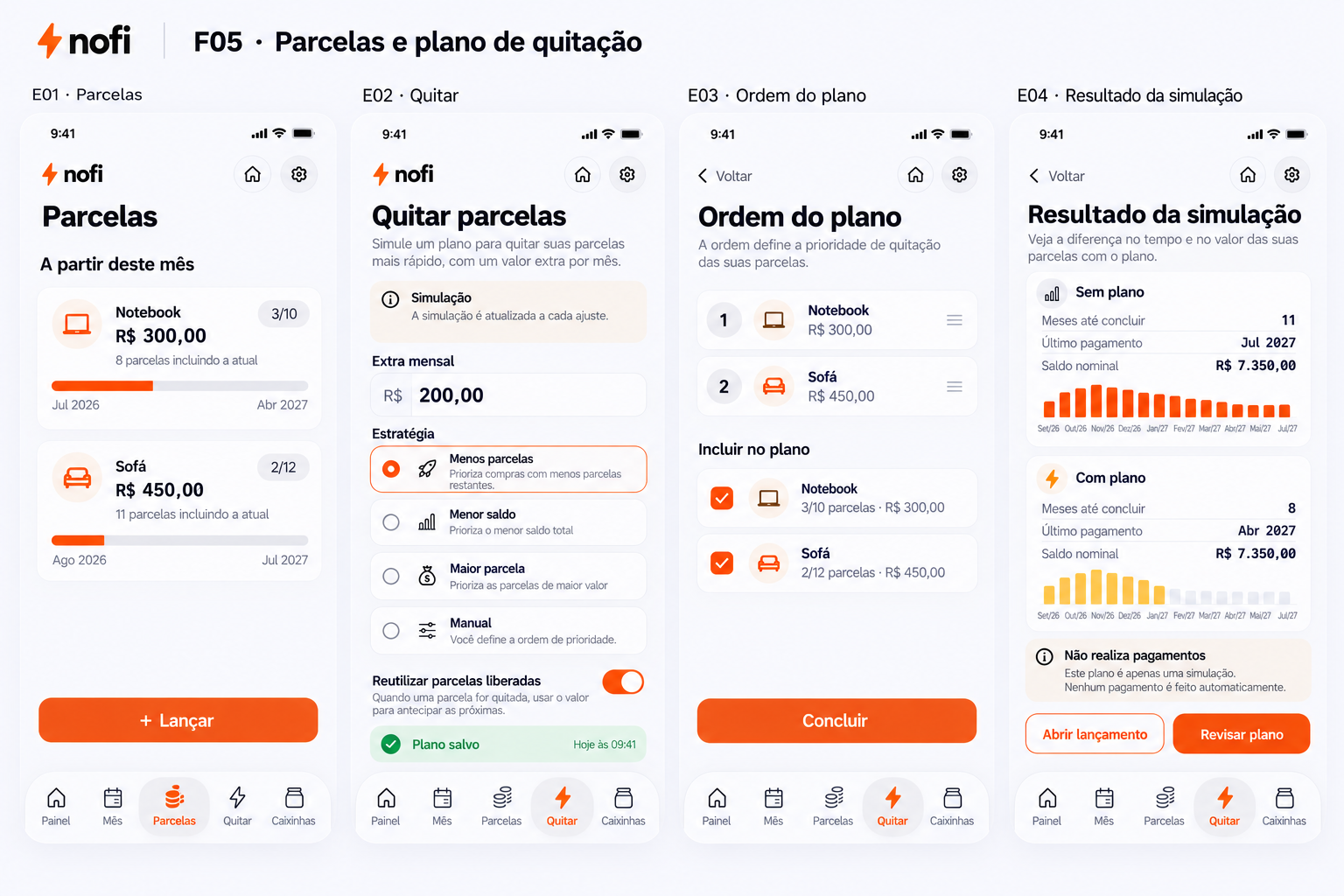 Tela de parcelas do Nofi